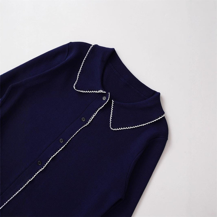 Damen Strickjacke mit dekorativem Kragen und hochwertiger Knopfleiste WW