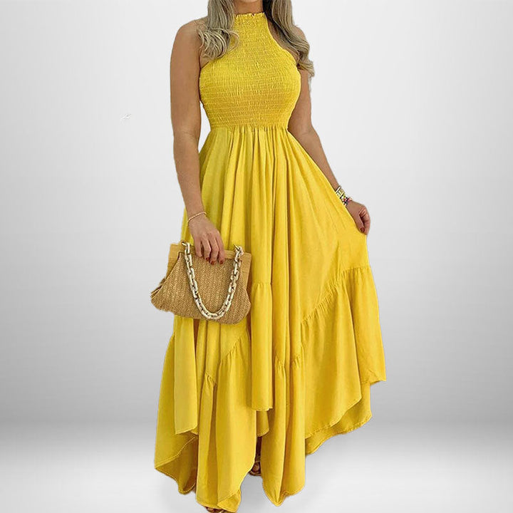 Damen Maxikleid mit hochgeschlossenem Design und voluminösem Rock W&W Mode