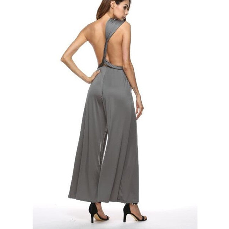 Damen eleganter Jumpsuit mit tiefem V-Ausschnitt und innovativer Wickeloptik WW