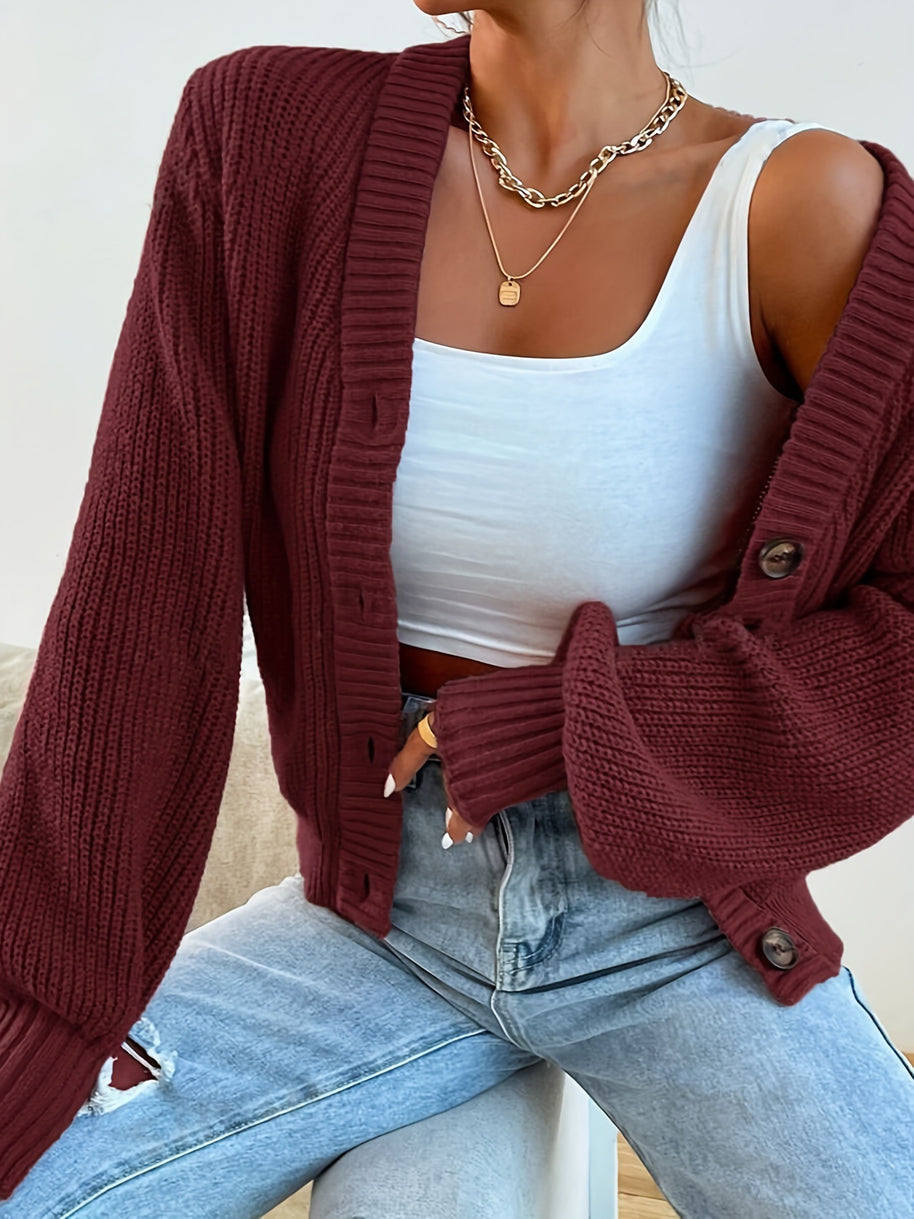 Damen bequeme Strickjacke mit schickem V-Ausschnitt WW