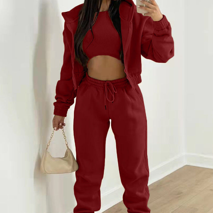 Damen Sportliches Zweiteiler-Set mit kurzem Oberteil und lässigen Jogginghosen W&W Mode