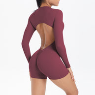 Damen Sportlicher Ganzkörperanzug mit tiefem Rückenausschnitt und figurbetonendem Design WW