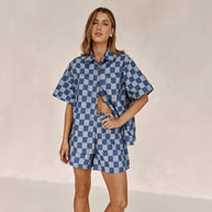 Damen Karierter Hemden-Set aus Denim WW