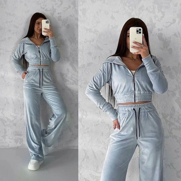 Damen sportliches Fleece-Trainingsset mit Kapuze WW