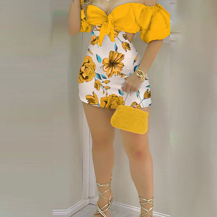 Damen Bodycon Kleid mit auffälligen Rüschenärmeln und tiefem Dekolleté W&W Mode