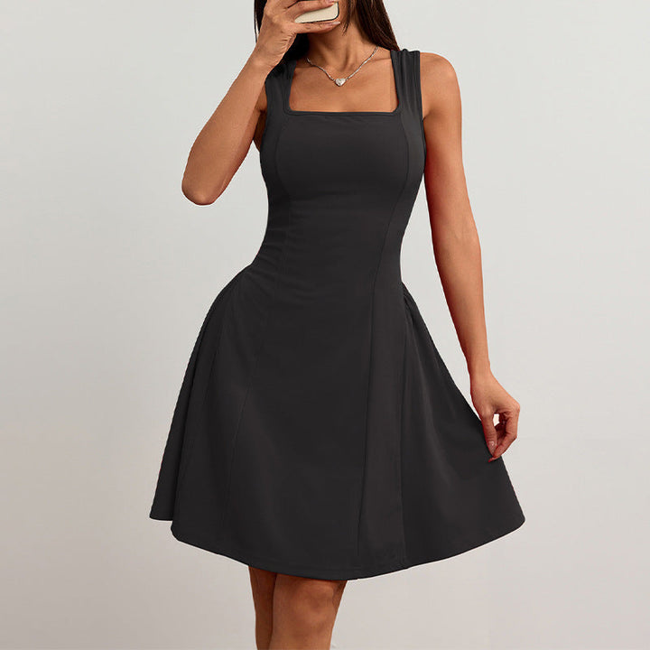 Damen A-Linien Kleid mit quadratischem Ausschnitt und gefüttertem Rock W&W Mode