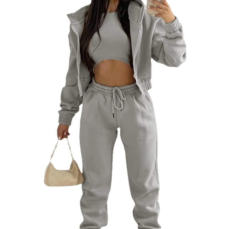 Damen sporty cropped Hoodie und Jogginghose Set WW