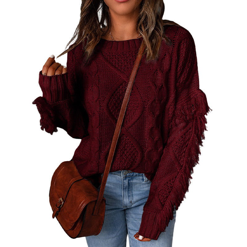 Damen Grobstrickpullover mit weitem Schnitt und verspielten Rüschen WW