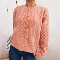 Damen Strickjacke mit dekorativen Knöpfen und strukturierter Webart WW