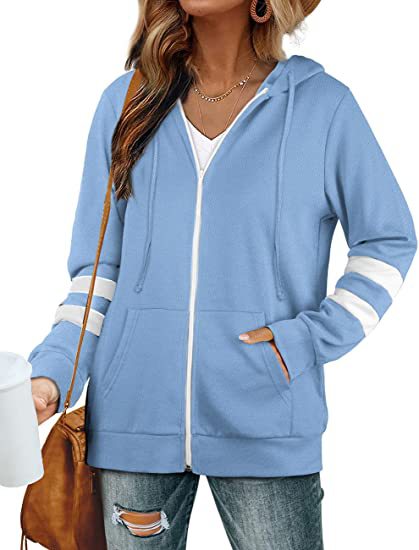 Damen sportliche Kapuzenjacke mit kontrastierenden Streifen WW