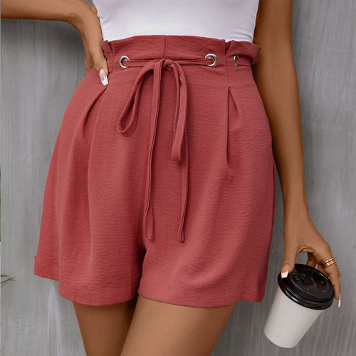 Damen elegante High-Waist Shorts mit dekorativem Kordelzug WW