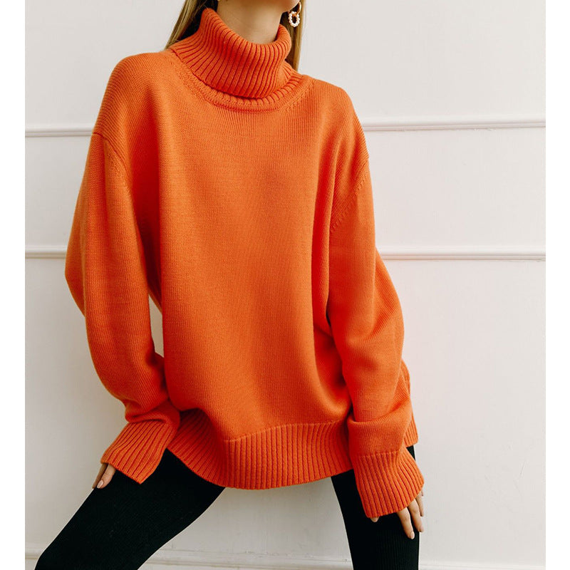 Damen Oversized Pullover mit hochgeschlossenem Kragen WW