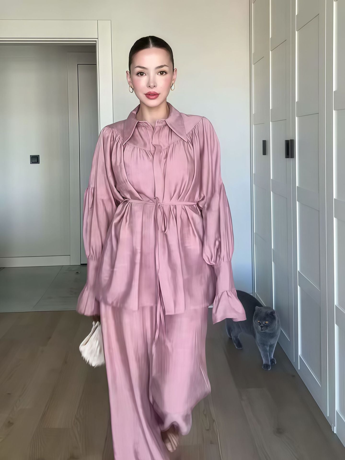 Damen Schicke Bluse und weite Hose im eleganten Look WW