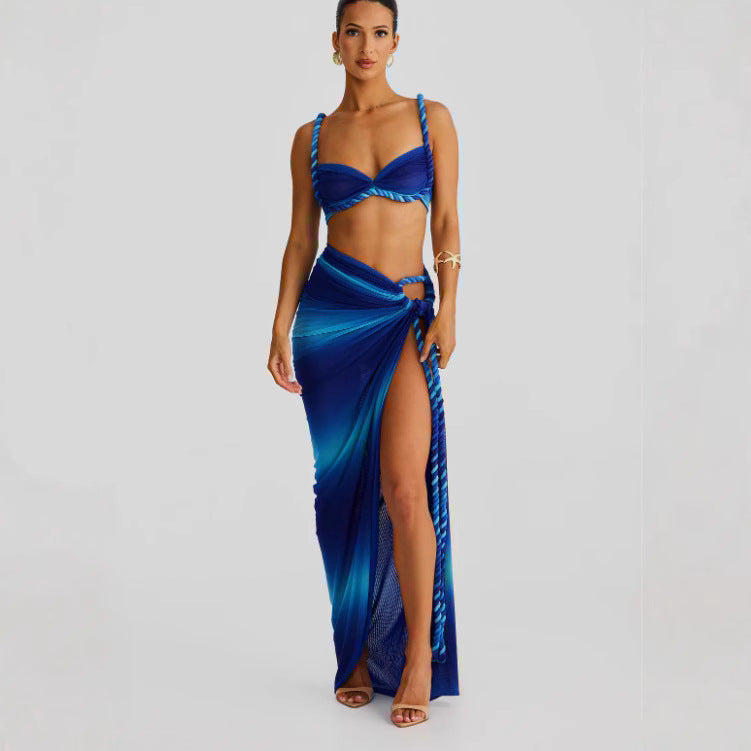 Damen Strandkleid aus hochwertigem Chiffon mit raffinierten Drapierungen und seitlichem Schlitz WW