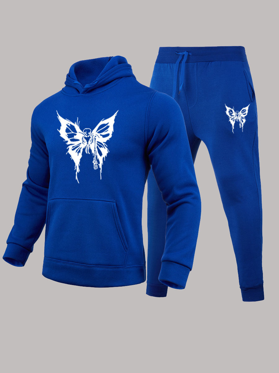 Damen Sportliches Hoodie- und Jogginghose-Set mit detailliertem Schmetterlingsmotiv WW