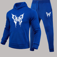 Damen Sportliches Hoodie- und Jogginghose-Set mit detailliertem Schmetterlingsmotiv WW