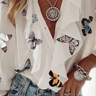 WW | Chiffon V-Ausschnitt Langarmshirt