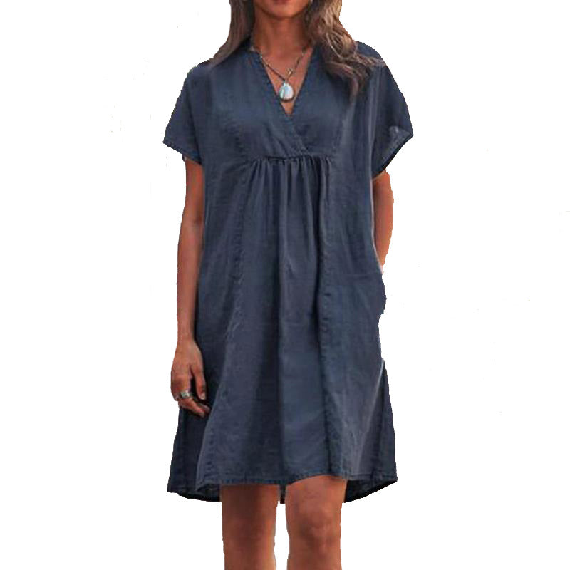 Damen Freizeitkleid mit lockerer Passform und modischem V-Ausschnitt W&W Mode
