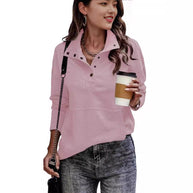 Damen sportlicher Pullover im Vintage-Style mit Stehkragen und Druckknöpfen WW