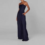 Damen Hochwertiger Jumpsuit mit schulterfreiem Design und weitem Bein WW