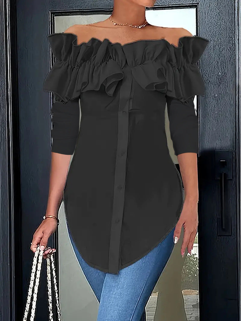 Damen Bluse mit schulterfreiem Design und voluminösen Rüschendetails WW