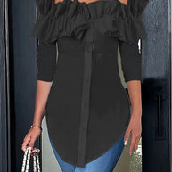 Damen Bluse mit schulterfreiem Design und voluminösen Rüschendetails WW