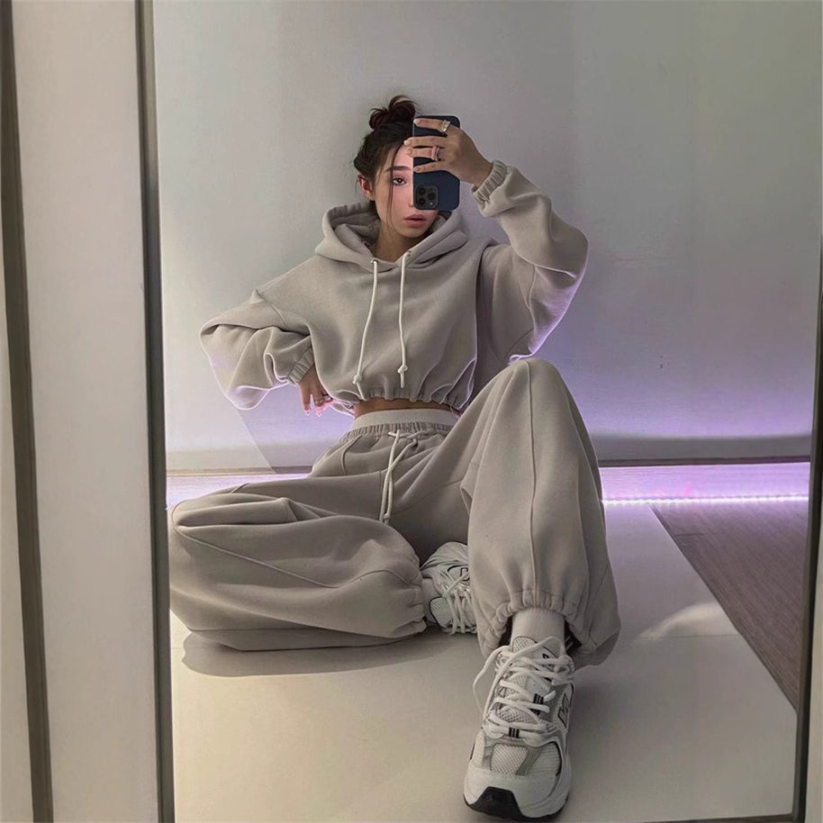 Damen sportliches und bequemes Hoodie-Set mit Gummizug WW