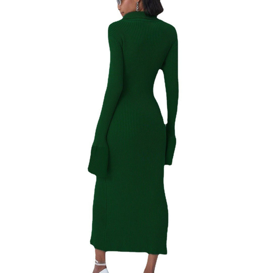 Damen Ribbed Knit Kleid mit Knöpfchen und Seitenriegel WW