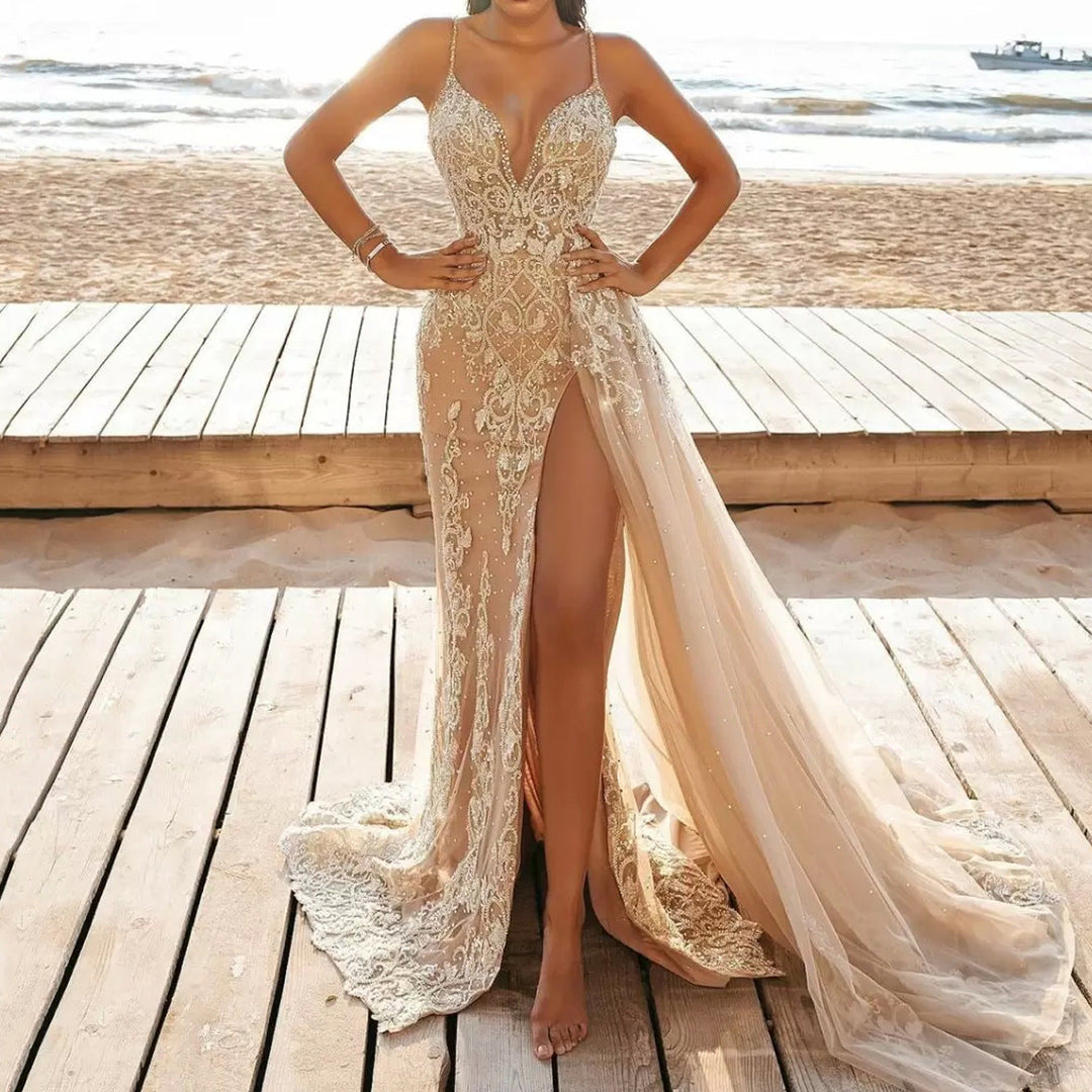 Damen Maxikleid mit V-Ausschnitt und ärmellosem Schnitt