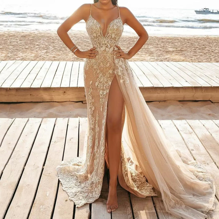Damen Maxikleid mit V-Ausschnitt und ärmellosem Schnitt