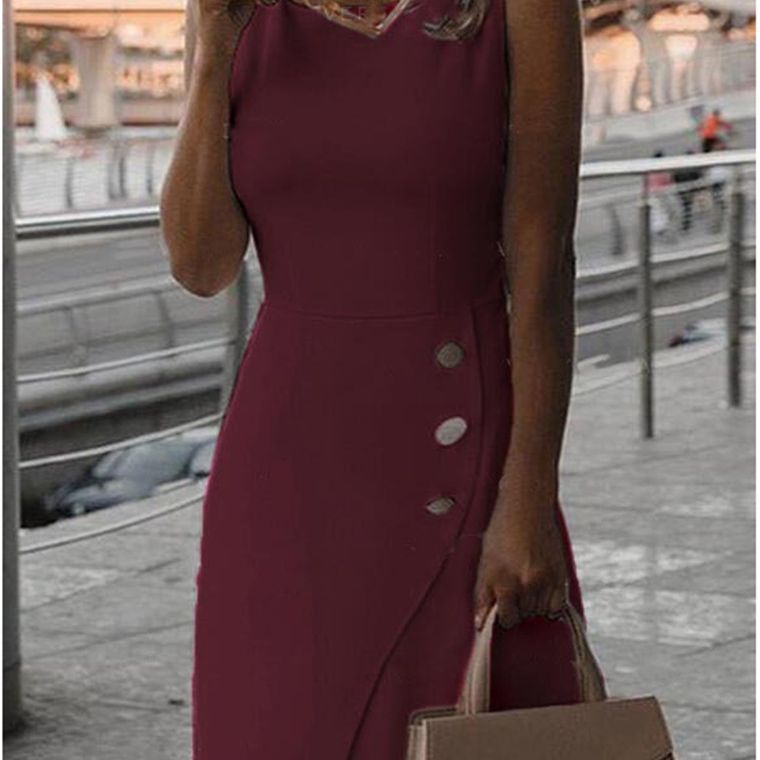 WW | Ärmelloses Einfarbiges Elegantes Wickelkleid