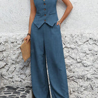 Damen Hosenanzug mit taillierter Weste und weiten Beinen WW