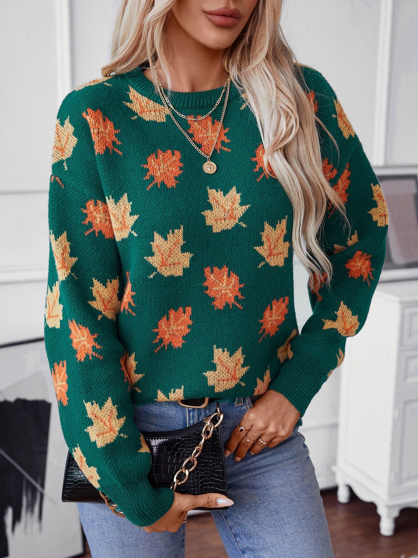 WW Maple Leaf Jacquard Freizeit Pullover Sweater