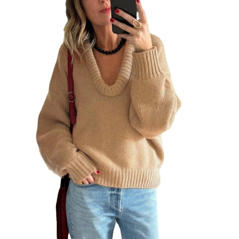 Damen Strickpullover mit V-Ausschnitt und lässigem Schnitt WW