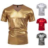 Herren Glänzendes Metallisches V-Ausschnitt T-Shirt WW
