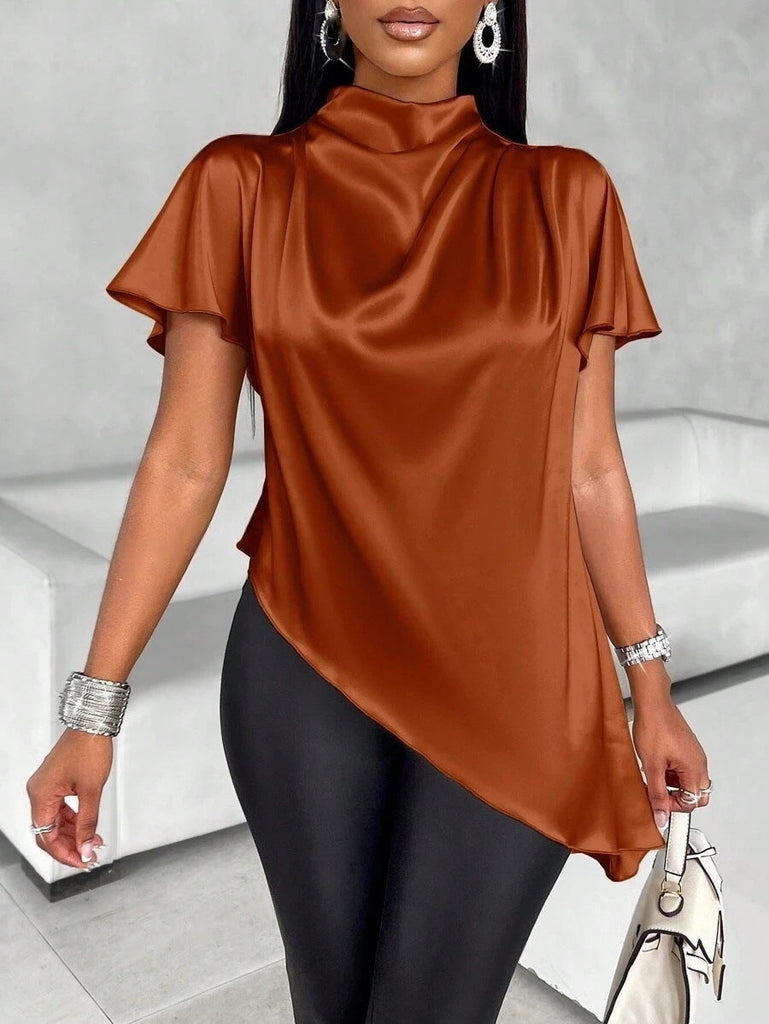 WW | Asymmetrischer Saum Seidensatin Shirt Top