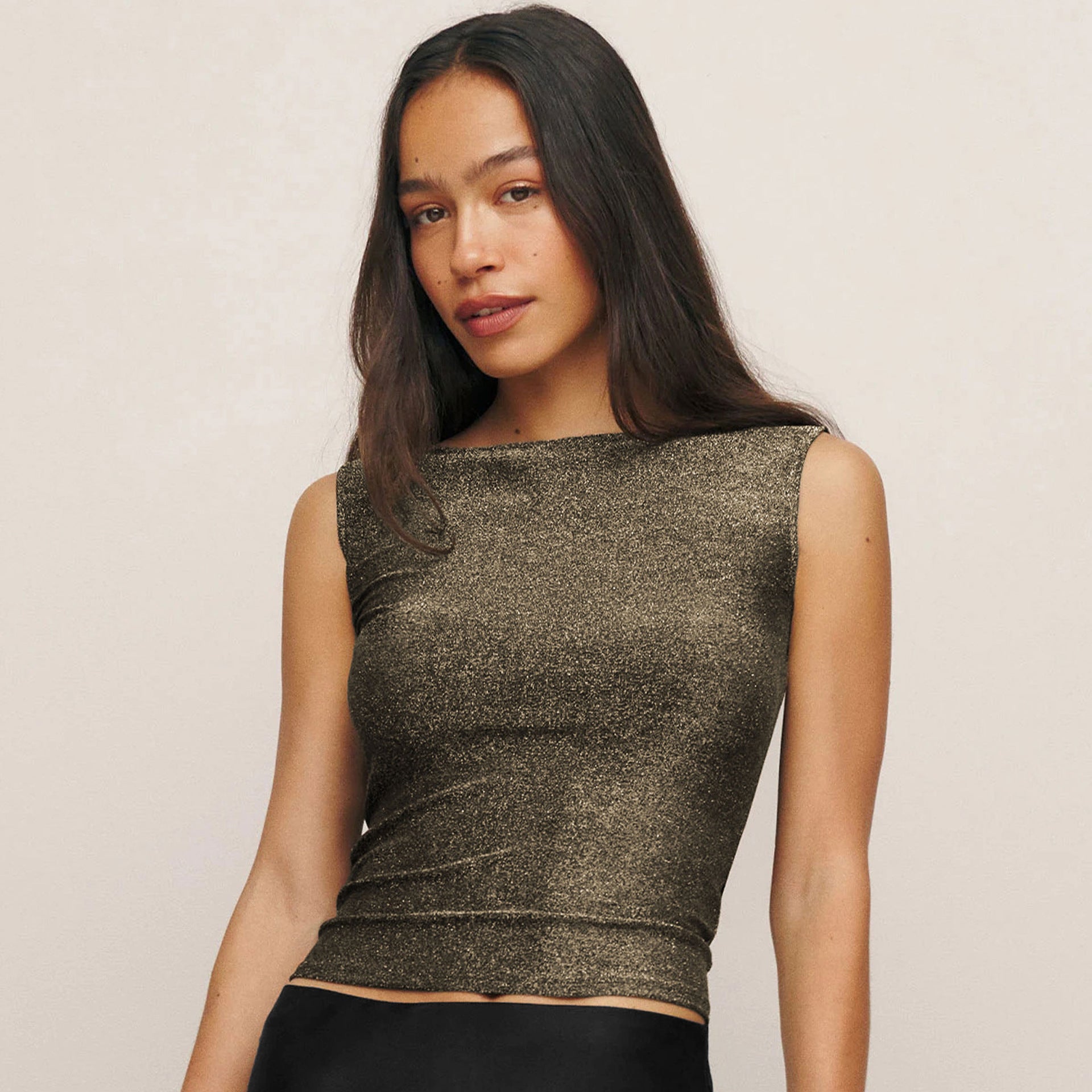 Damen figurbetontes Glitzer-Top mit asymmetrischem Schnitt und elegantem Tragekomfort WW