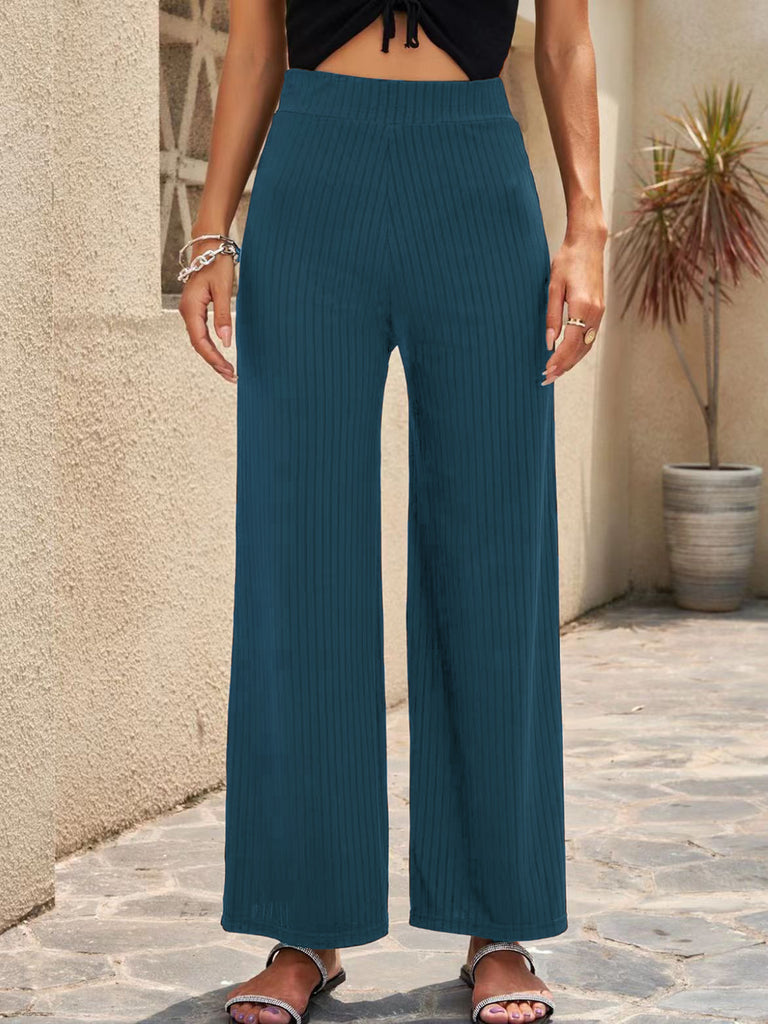 Damen elegante weit geschnittene Sommerhose mit feiner Rippstruktur WW