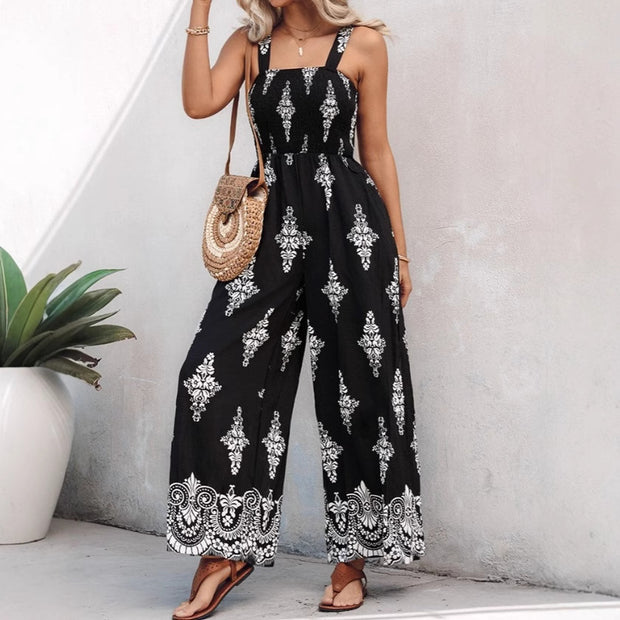 Damen luftiger Jumpsuit mit floralem Design und praktischen Taschen WW