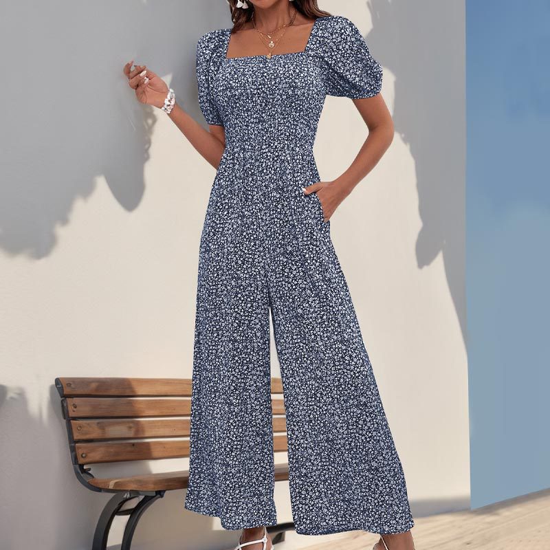 Damen Oversized Jumpsuit mit Puffärmeln und elastischem Taillenbund WW