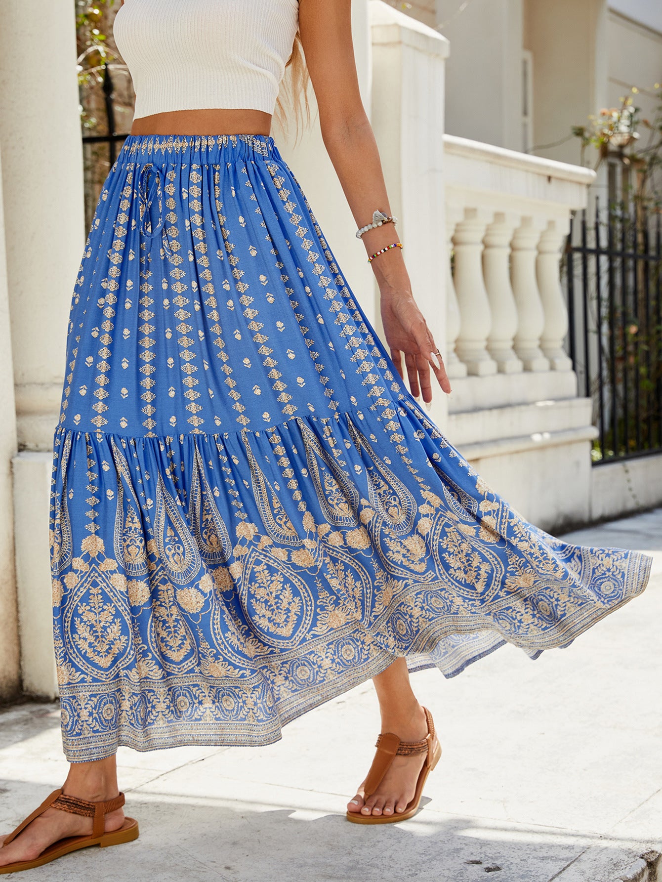 Damen weite Boho-Rock mit verzierten Volants WW