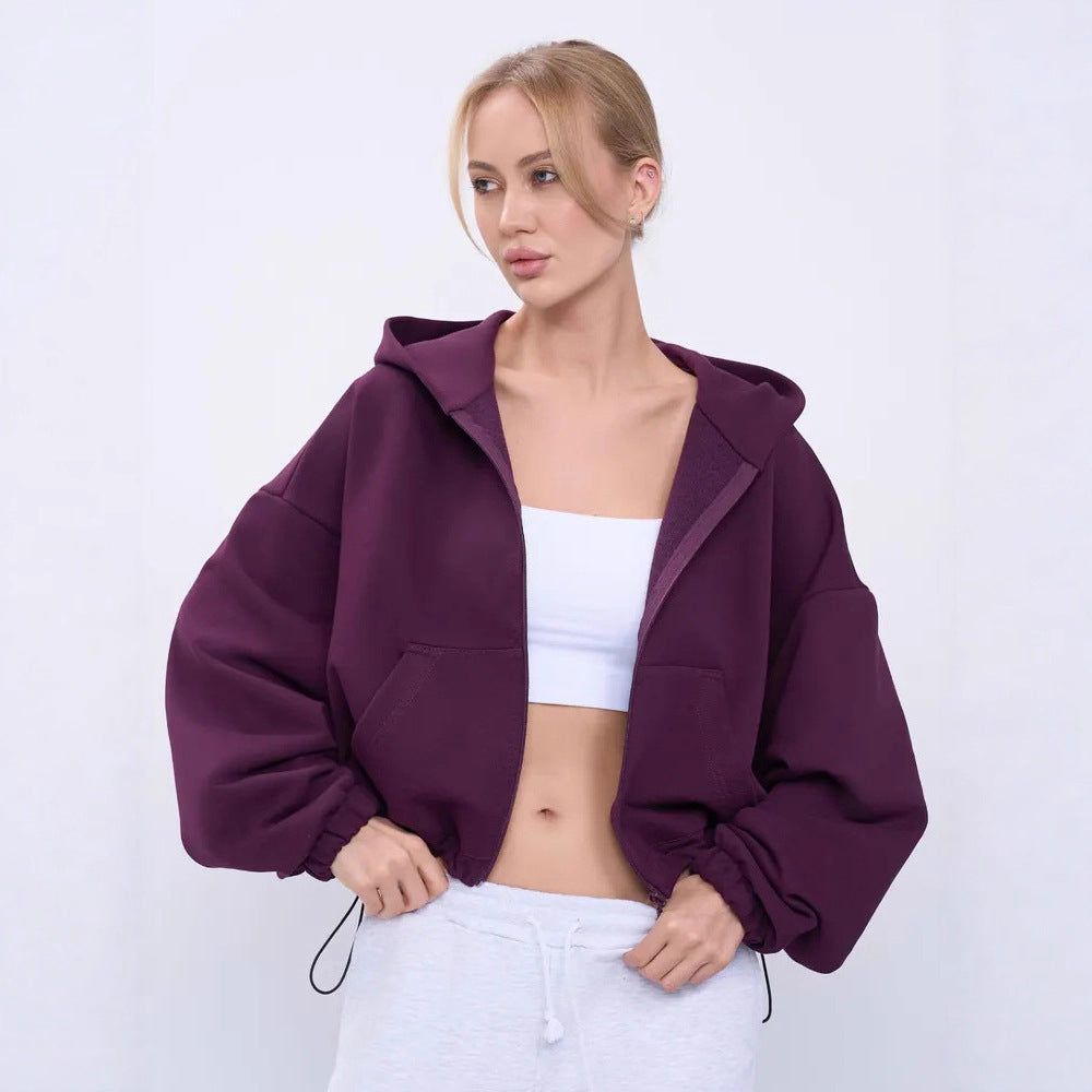Damen Sportlicher Cropped Fleece-Hoodie WW