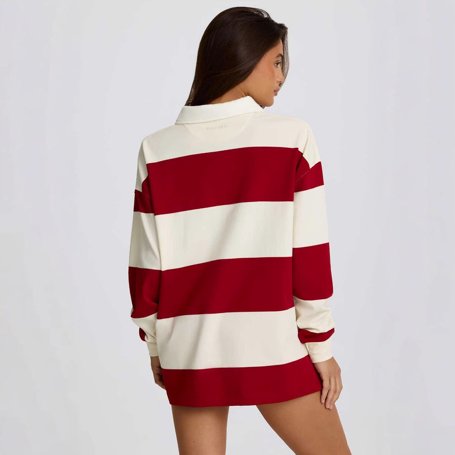 Damen sportlicher Poloshirt mit lässigem Schnitt und gestreiftem Design WW