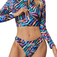 Damen Sport-Bikini-Set mit langem Arm und stylischem Zip-Detail WW