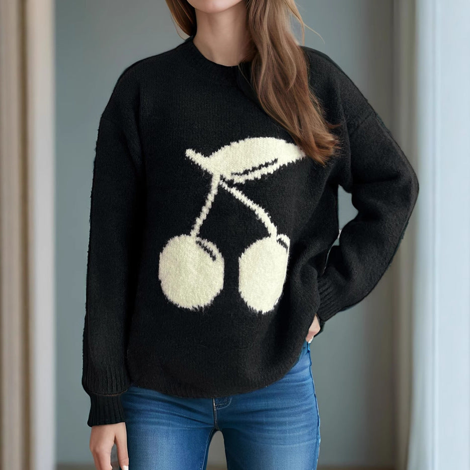 Damen Pullover mit verspieltem Kirschmotiv und weichem Strick WW