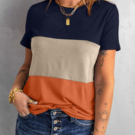 Damen lässiges T-Shirt mit farbigem Blockdesign und Rundhalsausschnitt WW
