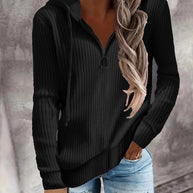 Damen Hoodie mit Reißverschluss und lässigem Rippenstrickdesign WW