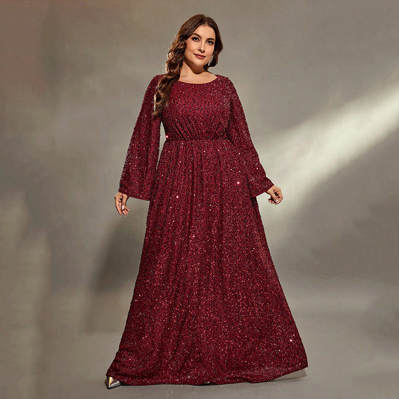 WW | Plus Size Abendkleid Frauen Cocktail Extra Flattering Paillette Lang Gastgeber Jahresversammlung Kleid