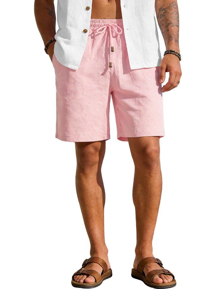 Herren nan leichte Strand-Bermuda aus Leinenmix mit Elastikbund Kordelzug und Zierknopfleiste W&W Mode