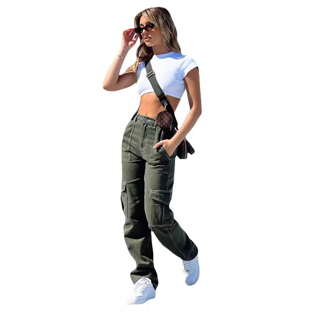 Damen Cargo-Hose mit elastischem Bund und praktischen Taschen W&W Mode